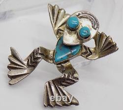 Navajo Zuni hand stamped sterling silver turquoise frog pin Native American