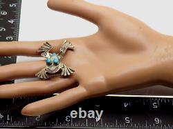 Navajo Zuni hand stamped sterling silver turquoise frog pin Native American