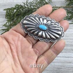 Navajo handmade sterling silver turquoise pin, Southwest concho brooch, Rita Lee