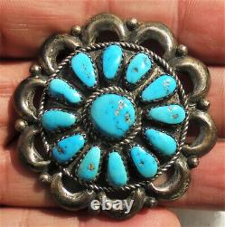 Navajo silver Zuni pin with turquoise signed E. Wilson