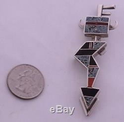 Navajo sterling & Turquoise, Coral, Onyx inlay large pendant & pin Ray Tracey