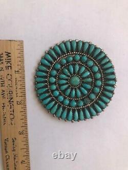 Navajo vintage Dead Pawn Sterling Silver Turquoise Cluster Pin-Pendant. 2 3/4