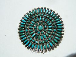 Navajo vintage Dead Pawn Sterling Silver natural Turquoise Cluster Pin. 2 3/8