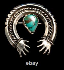 Navajo vintage turquoise and sterling silver naja brooch