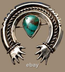 Navajo vintage turquoise and sterling silver naja brooch