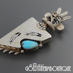 Nelson Morgan Navajo 925 Silver Turquoise Warrior Kachina Pin Necklace #06352