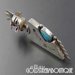 Nelson Morgan Navajo 925 Silver Turquoise Warrior Kachina Pin Necklace #06352