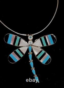 New HUGE Sterling Silver Zuni Artist Signed Inlay Dragonfly Pendant/Brooch