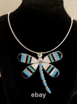 New HUGE Sterling Silver Zuni Artist Signed Inlay Dragonfly Pendant/Brooch