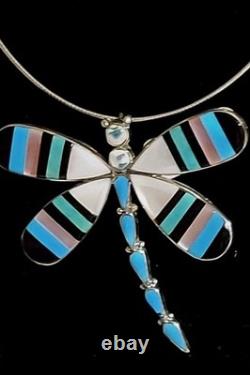 New HUGE Sterling Silver Zuni Artist Signed Inlay Dragonfly Pendant/Brooch