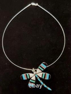 New HUGE Sterling Silver Zuni Artist Signed Inlay Dragonfly Pendant/Brooch