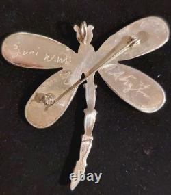 New HUGE Sterling Silver Zuni Artist Signed Inlay Dragonfly Pendant/Brooch