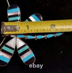 New HUGE Sterling Silver Zuni Artist Signed Inlay Dragonfly Pendant/Brooch