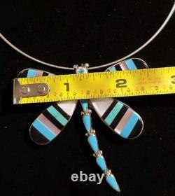 New HUGE Sterling Silver Zuni Artist Signed Inlay Dragonfly Pendant/Brooch