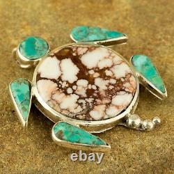 New Zuni Native American Sterling Silver Turtle Pendant/Pin Signed AAhiyite