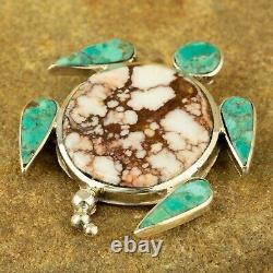 New Zuni Native American Sterling Silver Turtle Pendant/Pin Signed AAhiyite