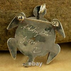 New Zuni Native American Sterling Silver Turtle Pendant/Pin Signed AAhiyite