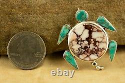 New Zuni Native American Sterling Silver Turtle Pendant/Pin Signed AAhiyite