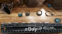 Nice Sterling Mixed Native Lot, Turquoise, cuff, rings, pin, bracelet, pend. 58gm
