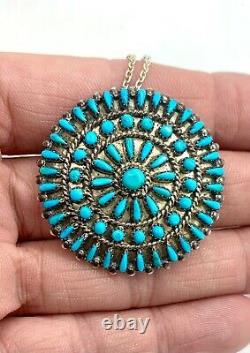 Norman J Hooee Signed Zuni Sterling Silver Turquoise Petit Point Pin Necklace