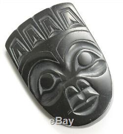Northwest Coast DENNY DIXON Haida Hand Carved Argillite Mask Brooch Pin c. 1972
