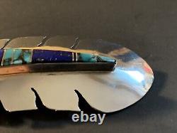 Norton Becenti Navajo Sterling Silver Turquoise Lapis Lazuli Feather Brooch Pin