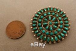 OLD 1930's ZUNI GREEN TURQUOISE & SILVER PETIT POINT ROSETTE PIN PENDANT COMBO