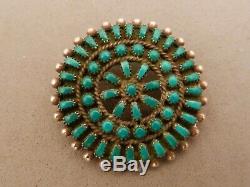 OLD 1930's ZUNI GREEN TURQUOISE & SILVER PETIT POINT ROSETTE PIN PENDANT COMBO