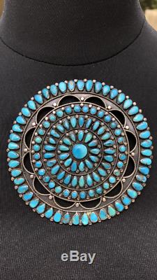 OLD Huge 4 NAVAJO VICTOR MOSES BEGAY Turquoise Cluster Pin/Pendant Signed VMB