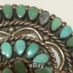 OLD LARGE VINTAGE ZUNI Sterling Silver & Turquoise CLUSTER PIN BROOCH