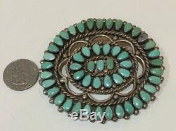 OLD LARGE VINTAGE ZUNI Sterling Silver & Turquoise CLUSTER PIN BROOCH