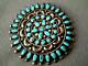 Old Native American Natural Blue Turquoise Cluster Sterling Silver Pin 2.6