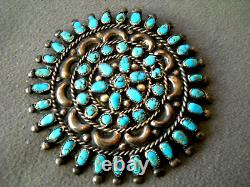 OLD Native American Natural Blue Turquoise Cluster Sterling Silver Pin 2.6