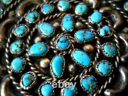 OLD Native American Natural Blue Turquoise Cluster Sterling Silver Pin 2.6