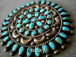 OLD Native American Natural Blue Turquoise Cluster Sterling Silver Pin 2.6