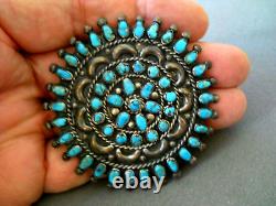 OLD Native American Natural Blue Turquoise Cluster Sterling Silver Pin 2.6