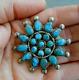 Old Native American Natural Multi-color Turquoise Cluster Sterling Silver Pin