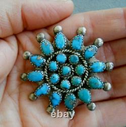 OLD Native American Natural Multi-Color Turquoise Cluster Sterling Silver Pin