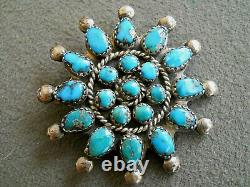 OLD Native American Natural Multi-Color Turquoise Cluster Sterling Silver Pin