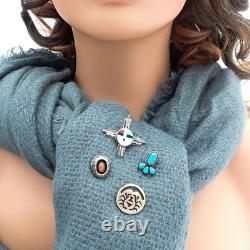 OLD Native American Turquoise Coral Sun Face Inlaid Sterlin Silver 4-Pin Sampler