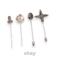 OLD Native American Turquoise Coral Sun Face Inlaid Sterlin Silver 4-Pin Sampler