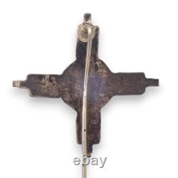 OLD Native American Turquoise Coral Sun Face Inlaid Sterlin Silver 4-Pin Sampler