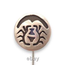 OLD Native American Turquoise Coral Sun Face Inlaid Sterlin Silver 4-Pin Sampler