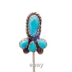 OLD Native American Turquoise Coral Sun Face Inlaid Sterlin Silver 4-Pin Sampler