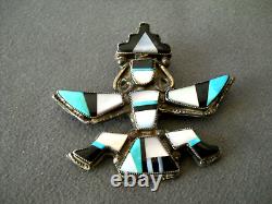 OLD Native American Zuni MultiStone Inlay Sterli Silver Knifewing Pin Brooch 2+