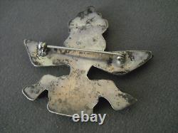 OLD Native American Zuni MultiStone Inlay Sterli Silver Knifewing Pin Brooch 2+