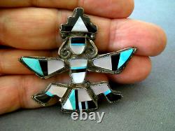 OLD Native American Zuni MultiStone Inlay Sterli Silver Knifewing Pin Brooch 2+