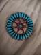 Old Native American Zuni Turquoise And Red Coral Petit Point Pin Brooch