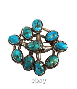 OLD PAWN Glen Willie NAVAJO Turquoise Silver Cluster Brooch Pendant 25 gr