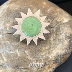 OLD PAWN NAVAJO GREEN GASPEITE Sunface STERLING SILVER PIN PENDANT 12132